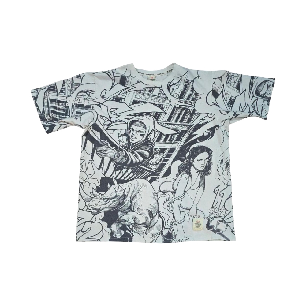 Ecko Unlimited Shirt Mens 3XL White Black All Over Print Comic Series Rare Y2K